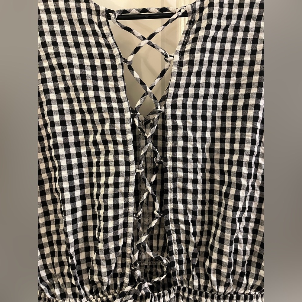 Mango Black & White Gingham V-Neck Open Back Midi Dress - Picture 4 of 6